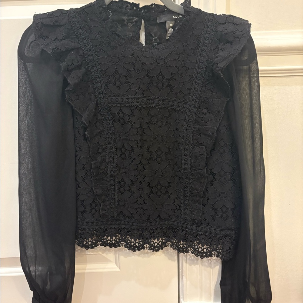 Aqua Black Sheer Lace Blouse